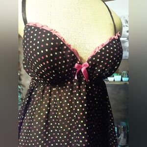 Adorable XL Cinema Etoile Black Pink Polka dots Babydoll Padded Underwire Sexy